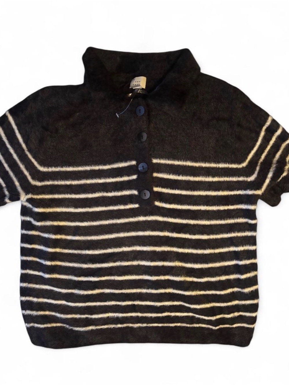 A New Day Black & White Striped Polo Fuzzy Polo Size M